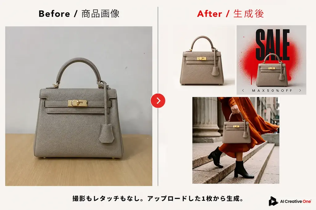 撮影コスト最大80%削減。商品画像1枚から、広告・動画・LP素材まで生成できるEC特化AI「AI Creative One」正式版を提供開始。 画像 3