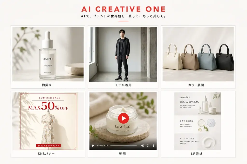 撮影コスト最大80%削減。商品画像1枚から、広告・動画・LP素材まで生成できるEC特化AI「AI Creative One」正式版を提供開始。 画像 5