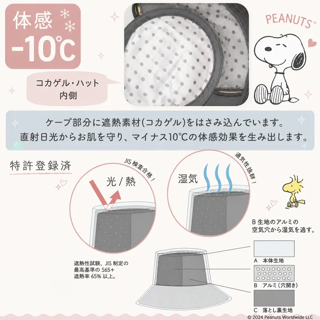 スヌーピーと仲間たちが遮熱帽子「コカゲル」に登場！ PEANUTSとの初デザインアイテムを発売。毎日使いたくなるアイテムが勢ぞろい！！ 画像 3