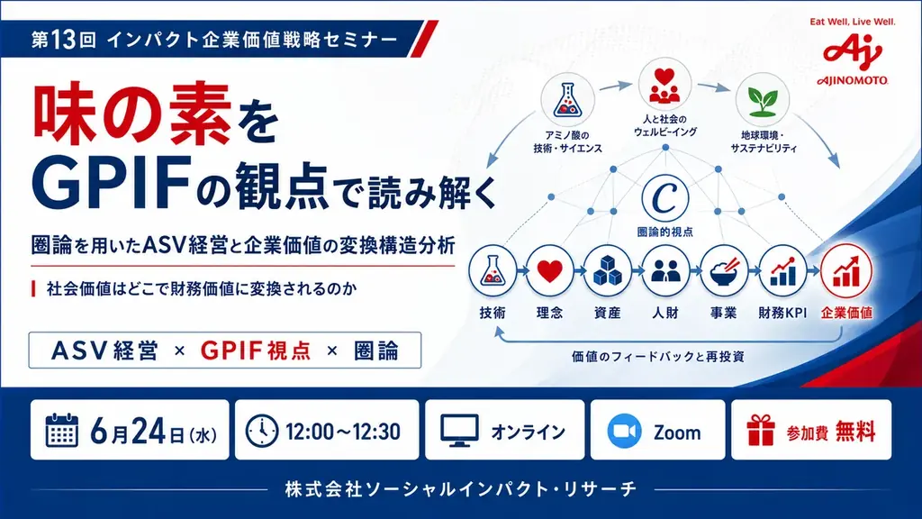 味の素をGPIF視点で読み解く、圏論を用いた企業価値分析―第13回インパクト企業価値戦略セミナーを開催 画像 1