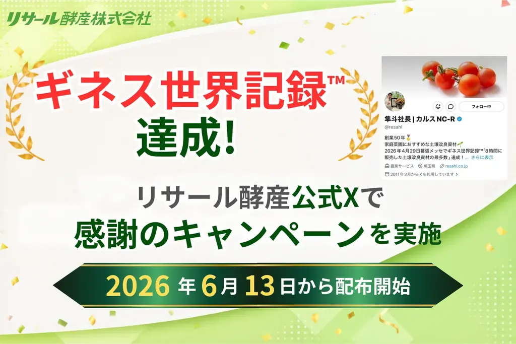 リサール酵産、公式Xにて「ギネス世界記録™達成イベント」Amazonクーポン配布キャンペーンを6月13日より開催決定！ 画像 1