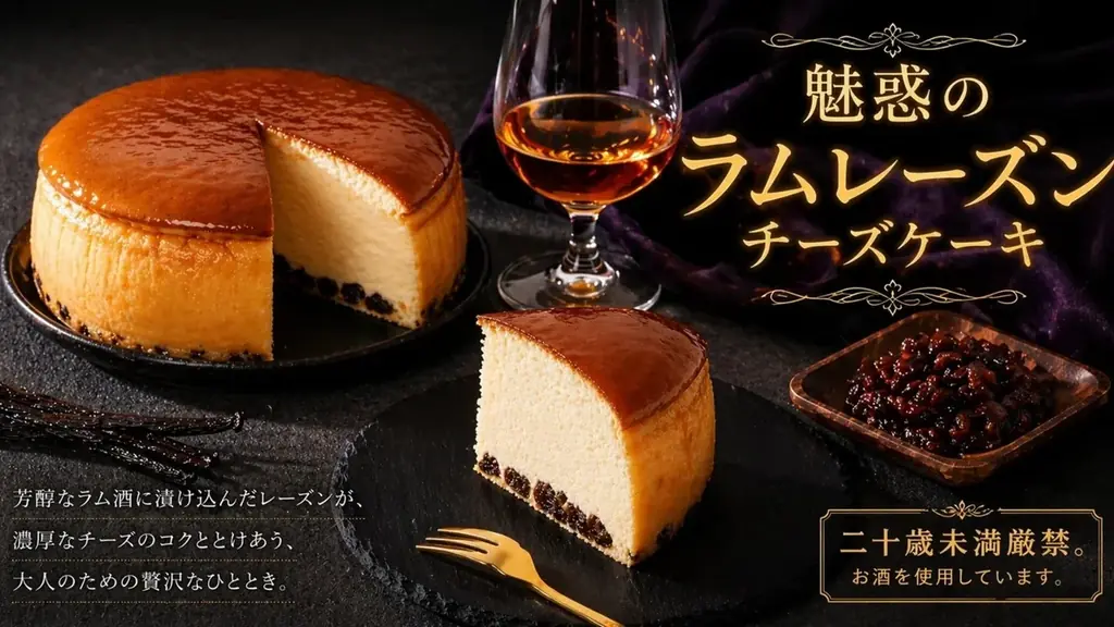 売切れ必至の大人向けラムレーズンチーズケーキ