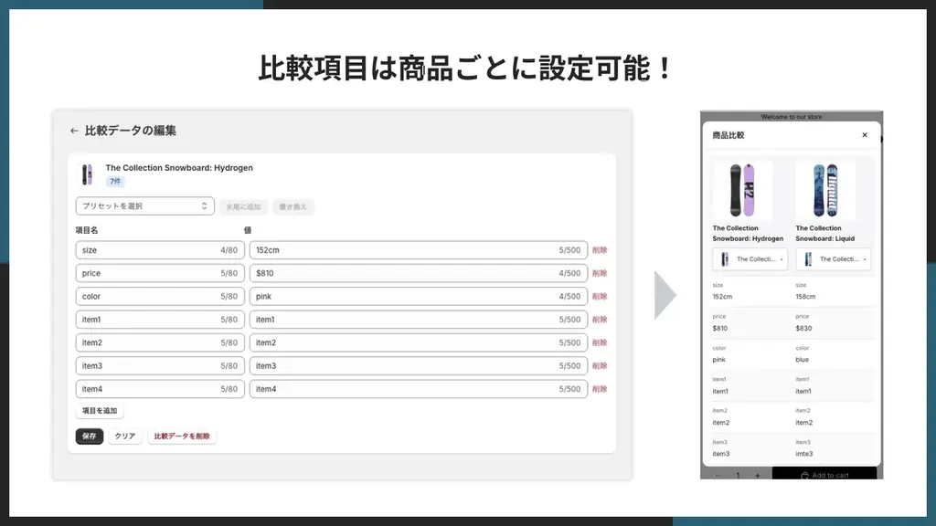 Shopifyで商品比較テーブルを簡単に表示できるアプリ「シンプル商品仕様比較｜お手軽スペック比較テーブル」をリリース 画像 3