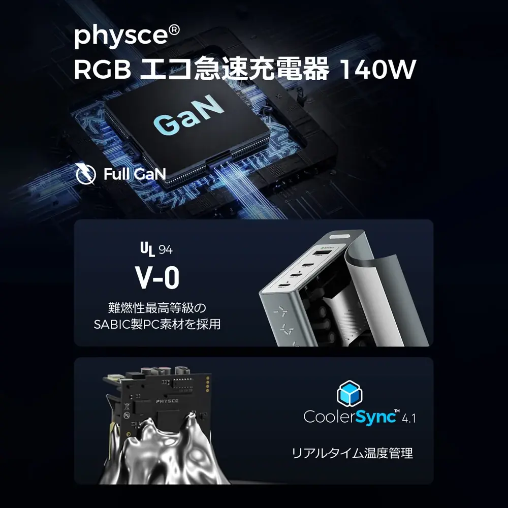 サンコー、充電関連ガジェットブランド『PHYSCE（ファイス）』の国内取扱を開始『PHYSCE RGB Eco Fast Charger 140W model』を発売 画像 4