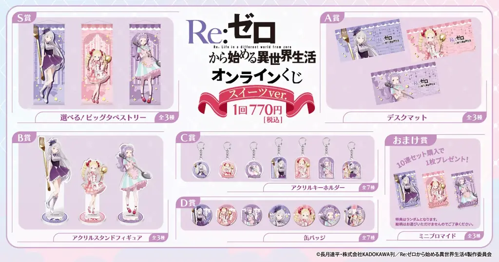 TVアニメ「Re:ゼロから始める異世界生活」よりスイーツをテーマにした、エミリア、ベアトリス、アナスタシアのオンラインくじが登場 画像 2