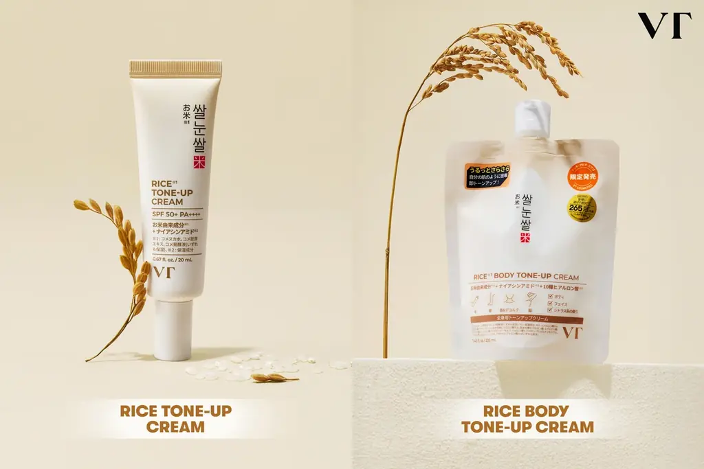 【VT COSMETICS】肌に合わせて自然にトーンアップ。フェイス用「お米トーンアップクリーム」と全身用「お米ボディトーンアップクリーム」が登場！ 画像 1