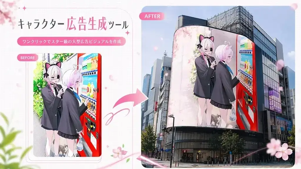 AI創作プラットフォーム「PixAI」、キャラクターを街の大型ビジョンに登場させる広告ビジュアル生成ツールを公開 画像 2
