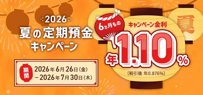 ローソン銀行の定期預金キャンペーン6/26開始 年1.10％