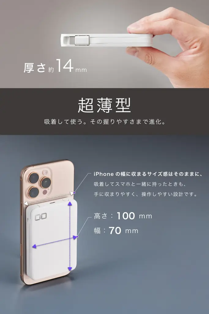 【株式会社CIO】燃えにくい半固体系、脱着式USB-Cケーブル内蔵モバイルバッテリー「SMARTCOBY Ex04 Wireless2.2 CABLE SS5K（ホワイト）販売開始 画像 7