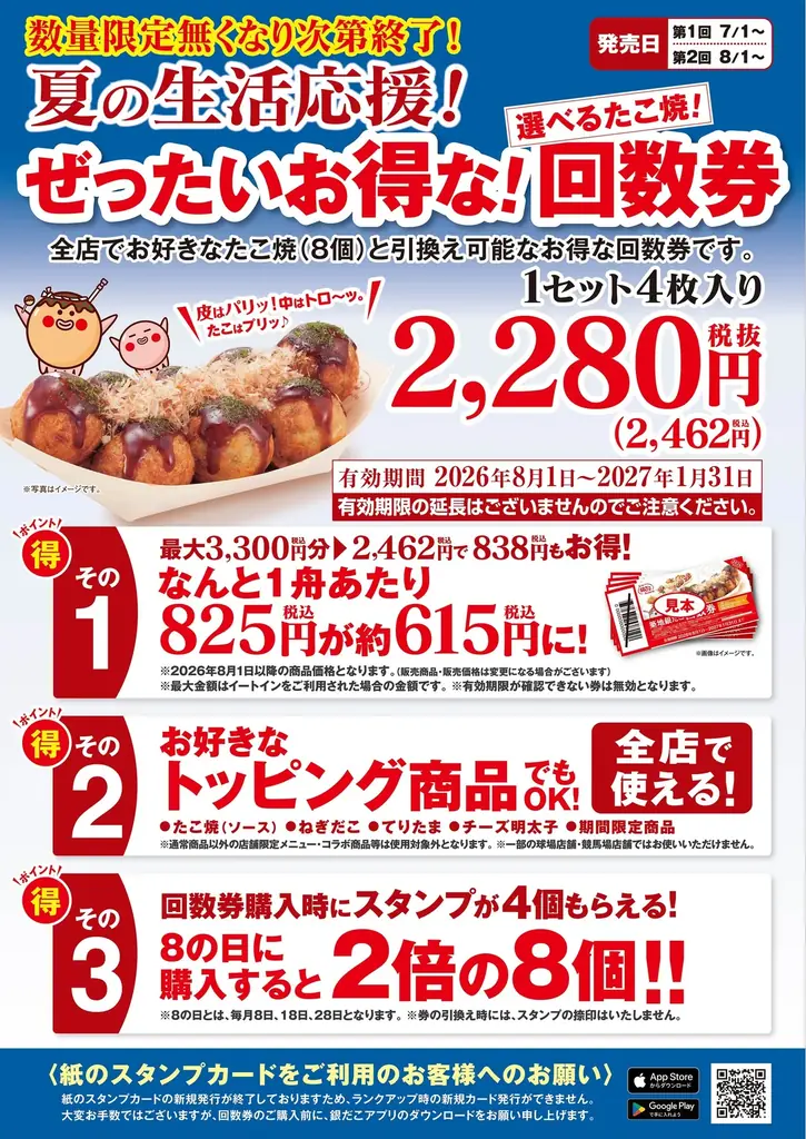 【7/1～数量限定！『夏の回数券』発売決定】築地銀だこ “ぜったいお得な” 「夏の回数券」、PayPayクーポンを取得して購入すると、『超』 お得！！ 画像 7