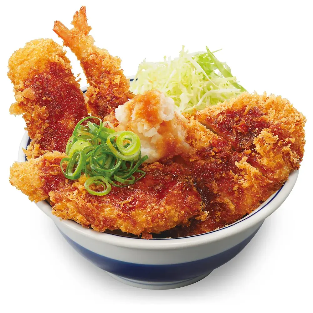 海鮮も肉も。どちらも主役の欲張り丼。「海鮮三種とロースの醬油カツ」かつやで販売開始！ 画像 2