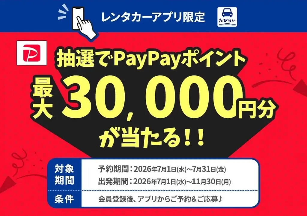 「20周年記念第2弾たびトク夏セール2026」開催　全国レンタカーが最大50％OFF！！ 画像 2