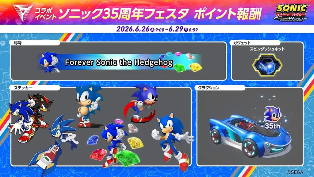 『ソニックレーシング クロスワールド』 ソニック35周年記念！ 「クラシックソニック」が本日6月24日（水）配信開始！初の世界大会開催決定！ 画像 10