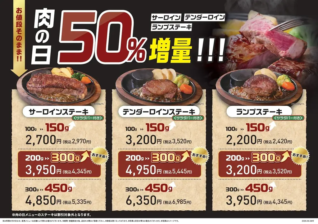 肉の日 50%増量デー