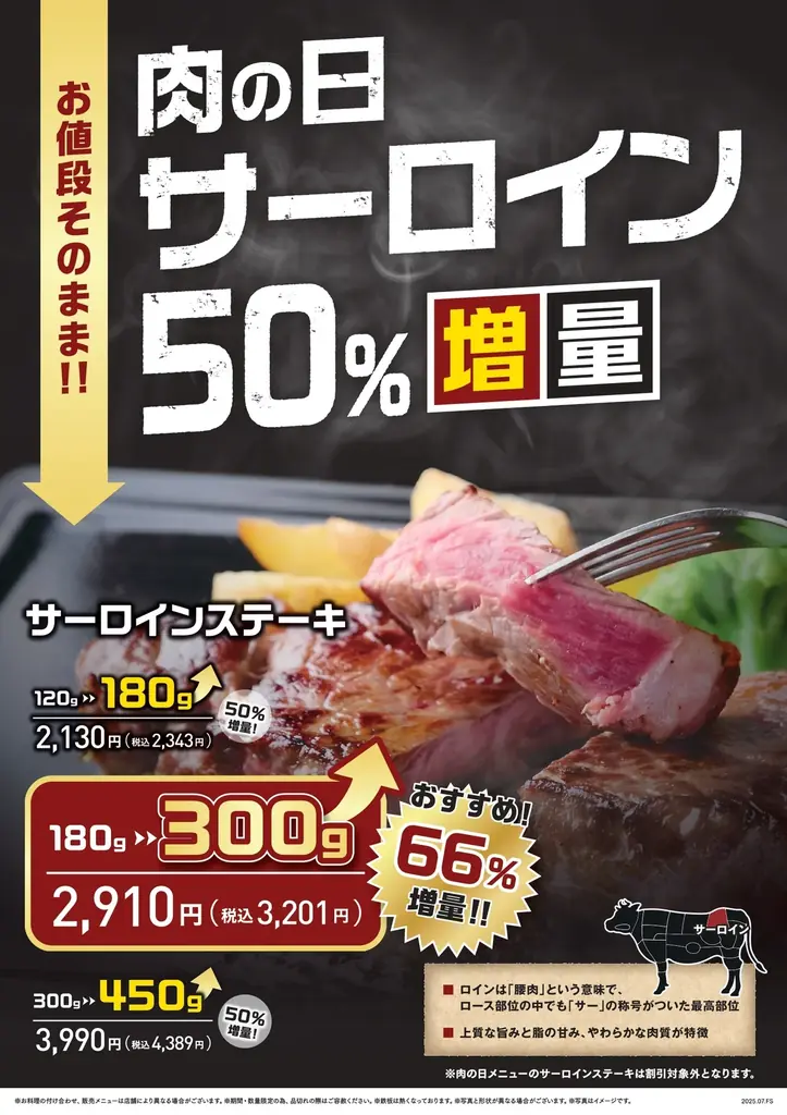 【ステーキのあさくま】肉の日、進化。サーロイン・テンダーロイン・ランプ、3種類すべて50%増量！6月27日(土)・28日(日)限定 画像 5