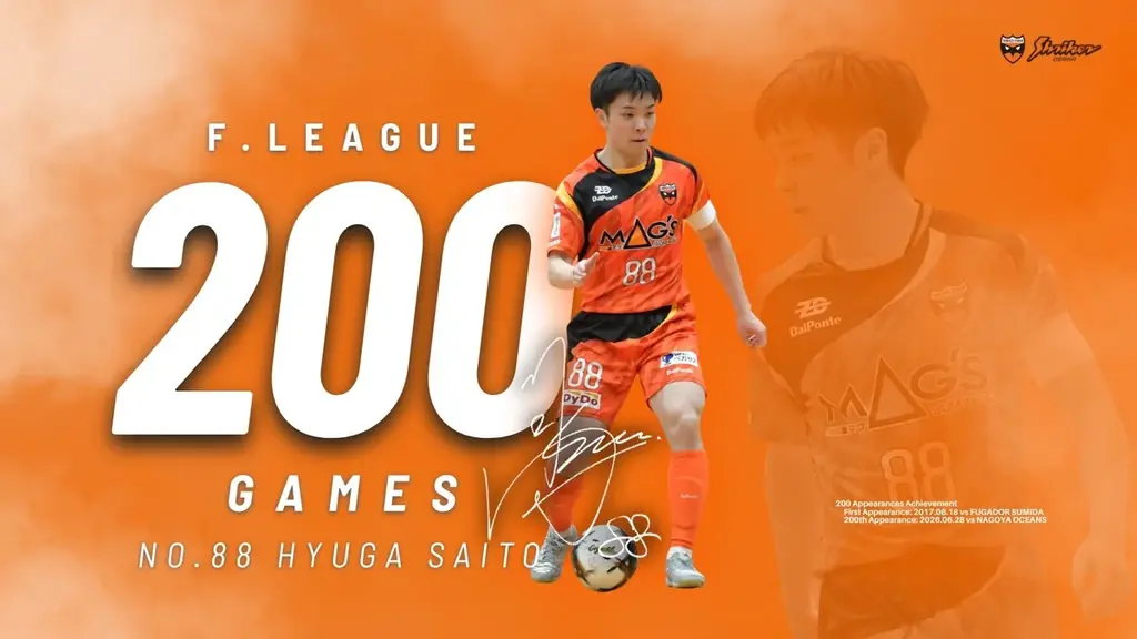 齋藤 日向選手 Ｆリーグ通算200試合達成のお知らせ 画像 1