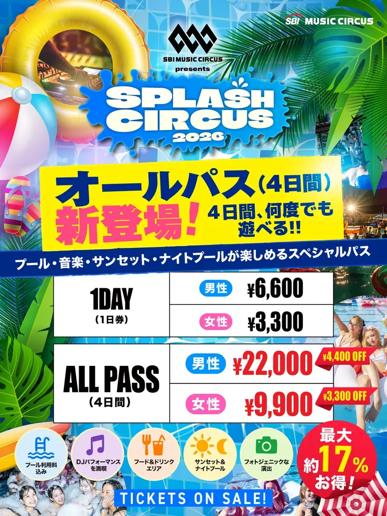 【大阪・堺】昨年約2,000人が来場したプールフェスが4日間開催へ拡大「SBI MUSIC CIRCUS presents SPLASH CIRCUS」チケット販売開始 画像 7