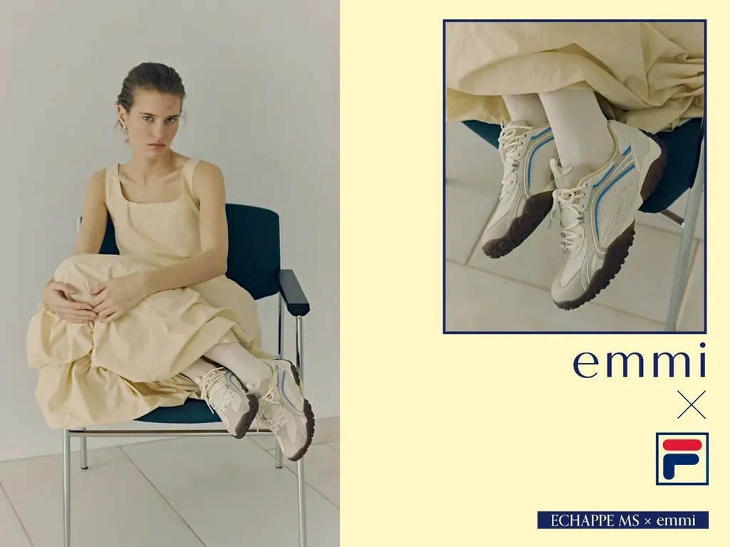 【emmi】アウトドアシューズを現代的にアレンジしたFILA「ECHAPPE MS」に、emmiのコラボレーションモデルが登場！爽やかなブルーがアクセントになった軽やかな一足＜7月9日（木）＞ 画像 1