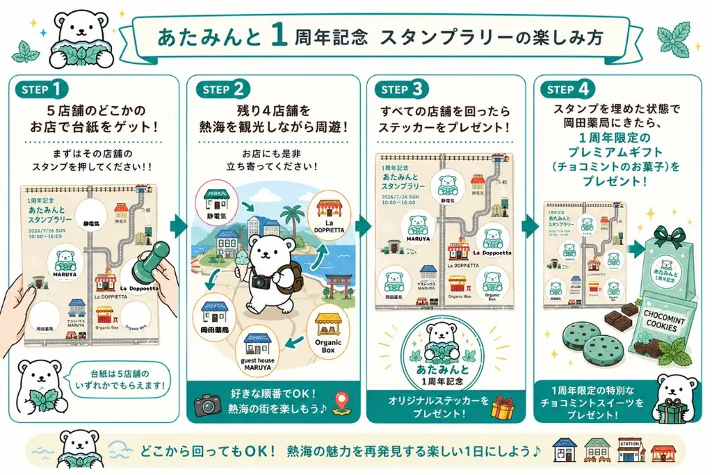【7/26限定】薬局発の白いチョコミントアイス『あたみんと®』発売1周年イベント開催！チョコミン党が熱海5店舗を占拠する! 1日限りの“回遊スタンプラリー”開催！先着100名には記念プレゼントも！？ 画像 4