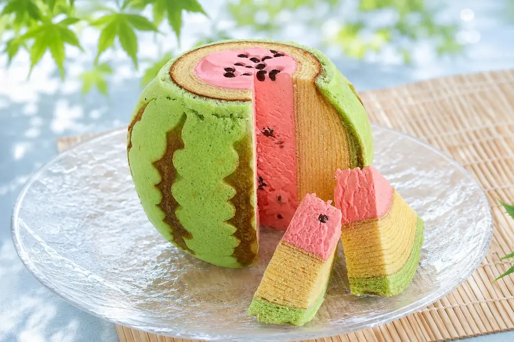 【7月27日「スイカの日」に生まれ変わる】本物そっくり「すいかバウム」がリニューアル！生クリーム増量で、“お値段変わらず”もっと贅沢な味わいへ。 画像 1