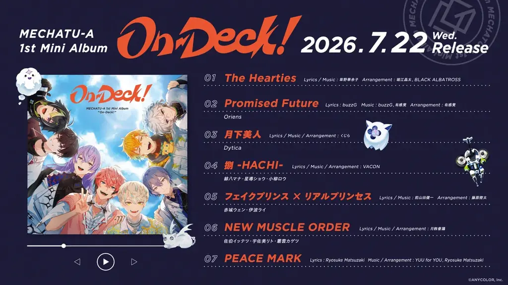 【にじさんじ】2026年7月22日(水)発売のMECHATU-A 1st Mini Album「On-Deck!」楽曲クリエイターコメントが到着！ 画像 2