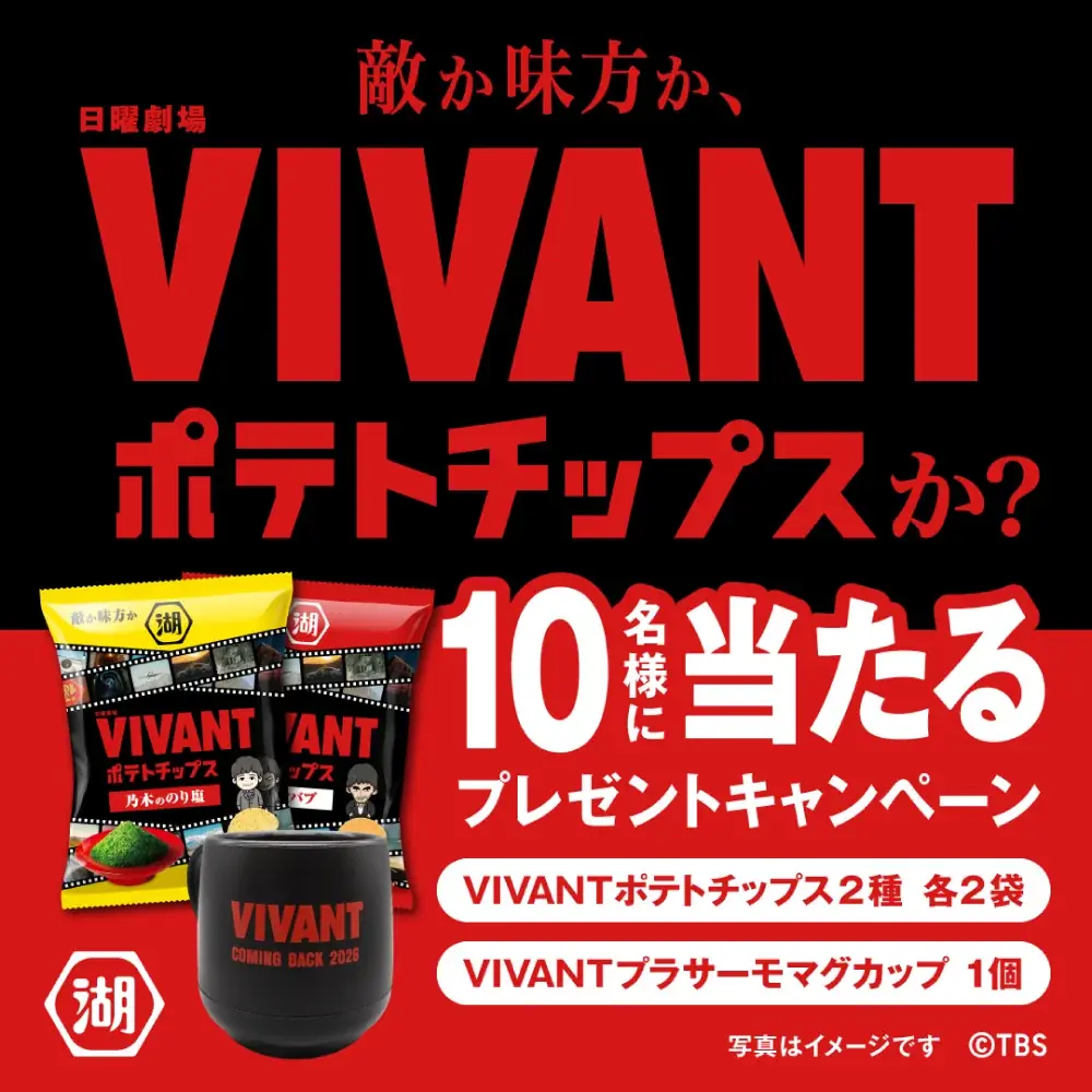 ～TBS系日曜劇場『VIVANT』コラボ商品発売記念～「敵か味方かVIVANTポテトチップスか？プレゼントキャンペーン」実施 画像 1