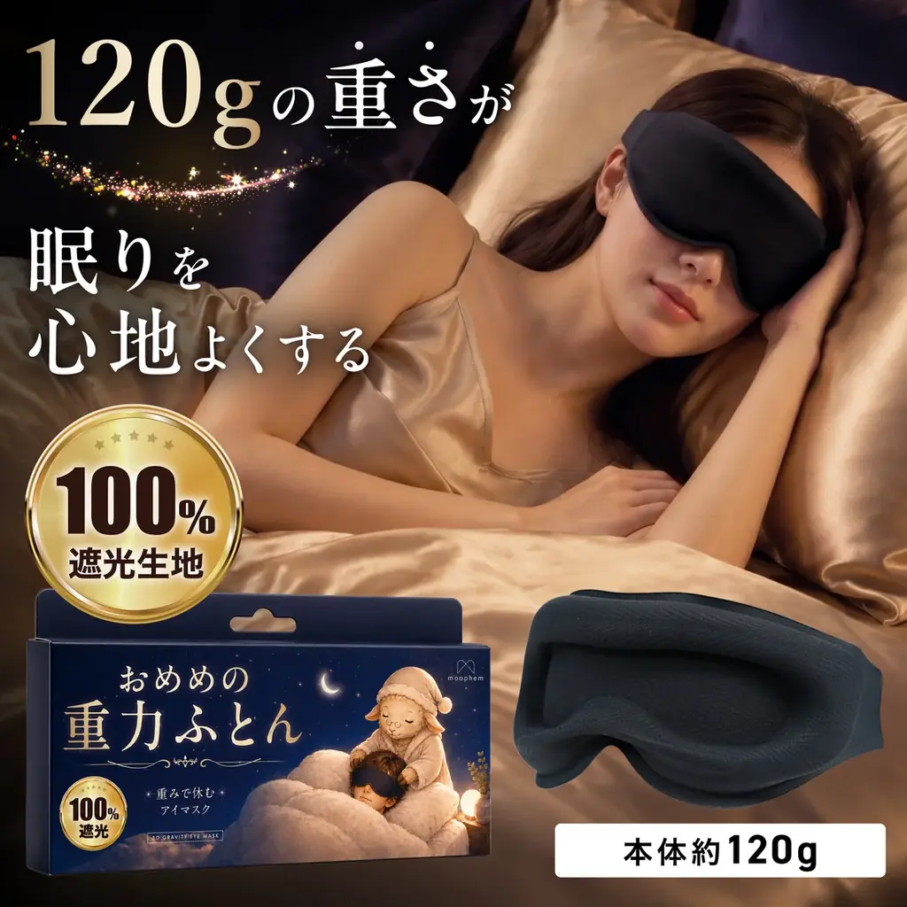 「休息への投資」に“光”対策を。生地の遮光率100％と加重設計に着目したアイマスク「おめめの重力ふとん」がAmazon新着ランキング1位を獲得、記念クーポンで25％OFFクーポン配布 画像 3