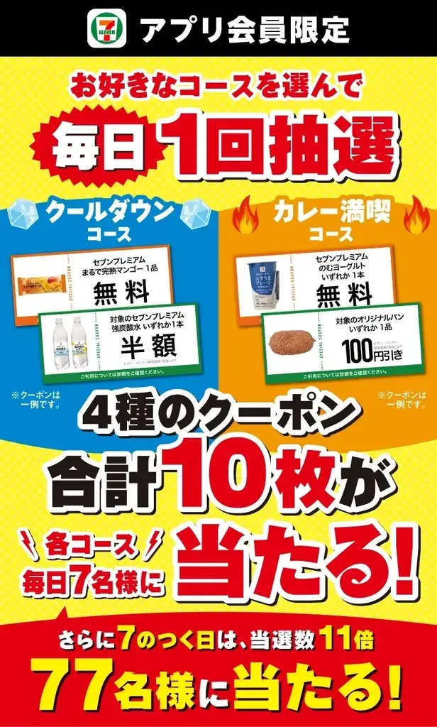セブンアプリ毎日抽選でクーポン10枚が当たる