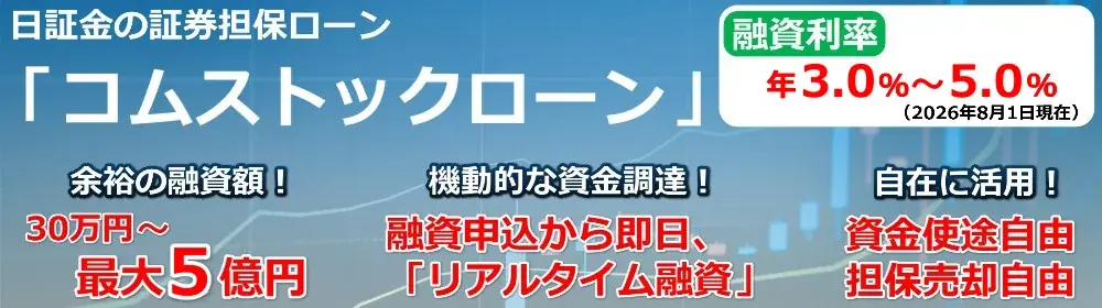 保有株を売らずに融資申込から最短即日で資金調達。今こそスタート！個人向け証券担保ローン「コムストックローン」、最大3か月間、基準金利より▲2.0%の特別金利で利用できる、新規契約キャンペーンを開始。 画像 3