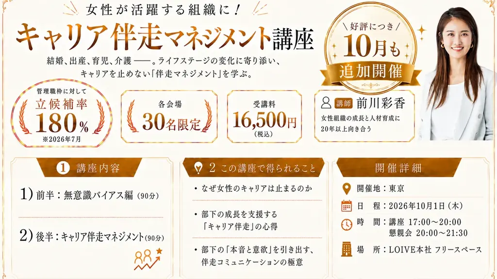 【好評につき追加開催決定！】経営者・管理職向け「キャリア伴走マネジメント講座」 画像 1