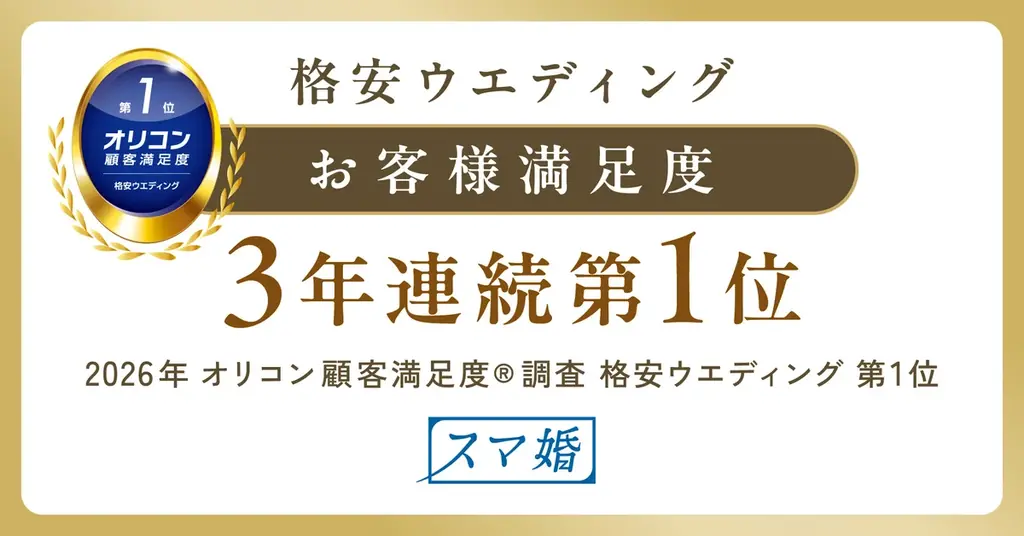 オリコン顧客満足度®調査「格安ウエディング」総合ランキングで「スマ婚」が3年連続第1位を獲得 画像 1