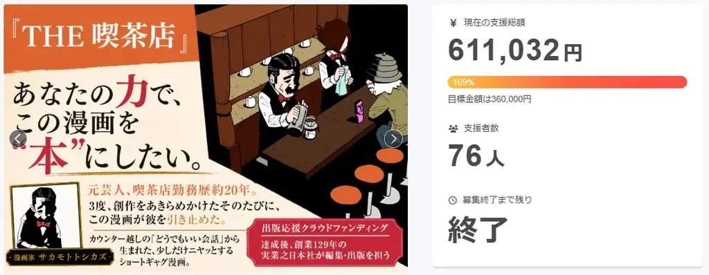 【NFT漫画プロジェクト 第１０弾】サカモトトシカズの作品『THE喫茶店』電子書籍出版プロジェクト・CAMPFIREでの募集期間終了のご報告 画像 2