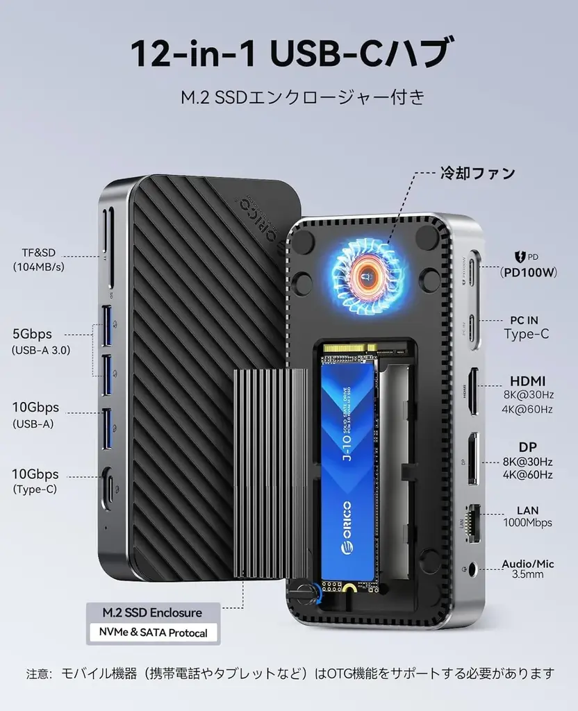 ORICO、ドッキングステーションとM.2 SSDケースを一体化した多機能ドックを発表——8K/4Kデュアル出力・10Gbps転送・100W PD充電・最大8TB拡張を1台に集約 画像 2