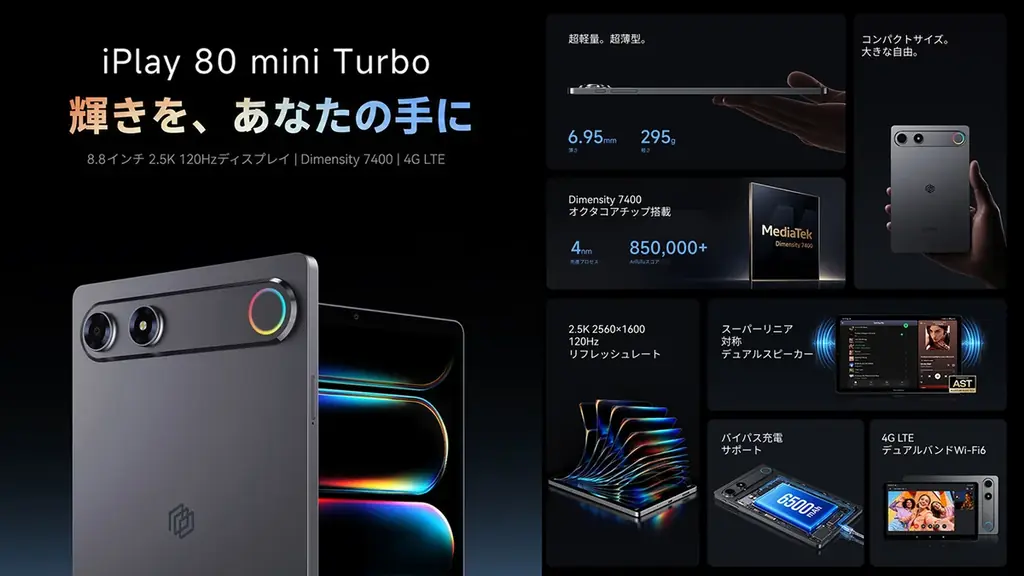 【ALLDOCUBE】8.8インチ2.5K・120Hz高リフレッシュレート搭載のゲーミングタブレット「iPlay 80 mini Turbo」まもなく発売 画像 6