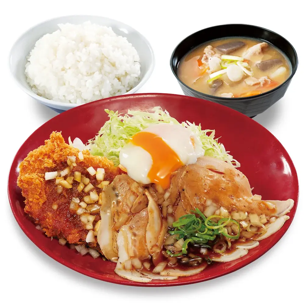 サクサク＆しっとり、二つの食感を一皿に！「ローストポークとロースカツの合い盛り丼」新登場！ 画像 5