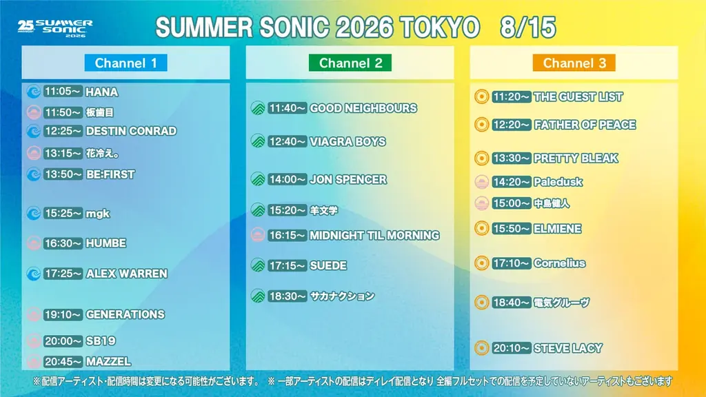 ＜SUMMER SONIC 2026＞配信タイムテーブル＆追加配信アーティスト公開！WOWOWオンデマンドで独占ライブ配信！現地の熱狂を、あなた専用の特等席で。 画像 3
