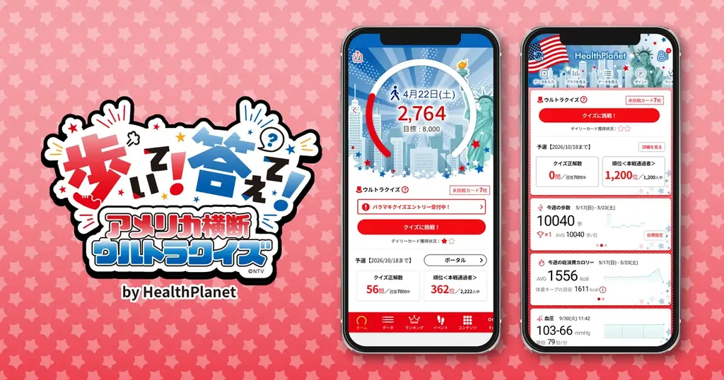 伝説のクイズ番組「アメリカ横断ウルトラクイズ」が、バーチャルウォーキングイベントに！「歩いて！答えて！アメリカ横断ウルトラクイズ by HealthPlanet」 8月17日スタート 画像 2