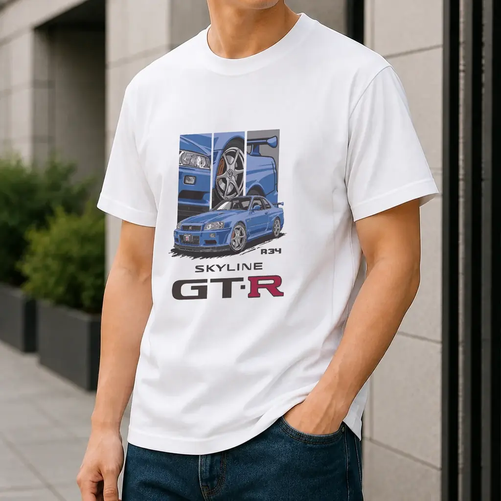R34の迫力を一枚に。SKYLINE GT-R (R34) デザインTシャツが新登場！予約販売を開始しました。 画像 2