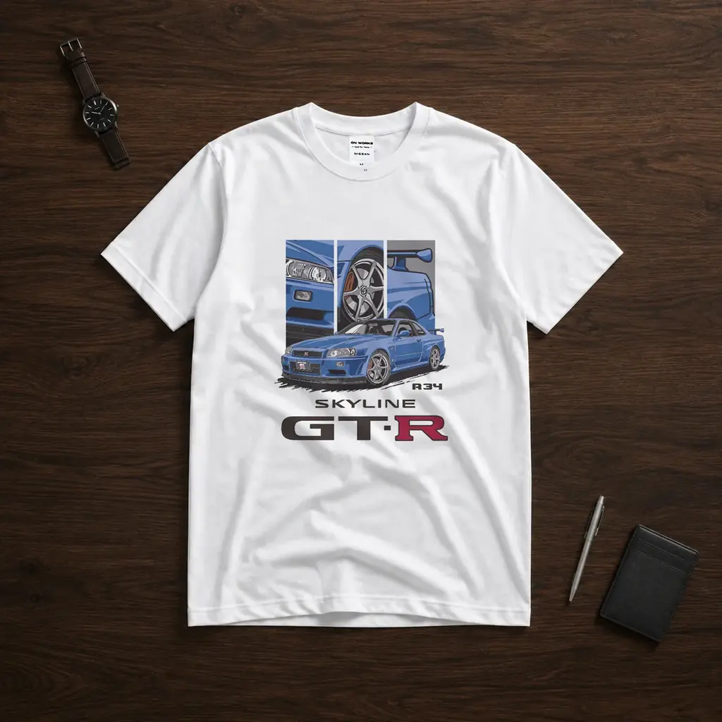 R34の迫力を一枚に。SKYLINE GT-R (R34) デザインTシャツが新登場！予約販売を開始しました。 画像 3