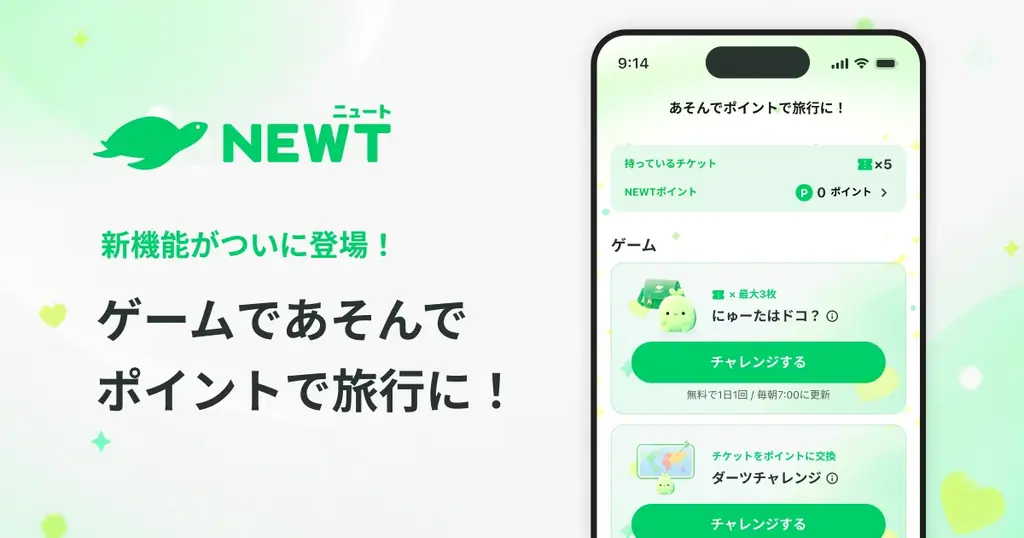NEWTの新機能：毎日遊んで旅行ポイントが貯まる