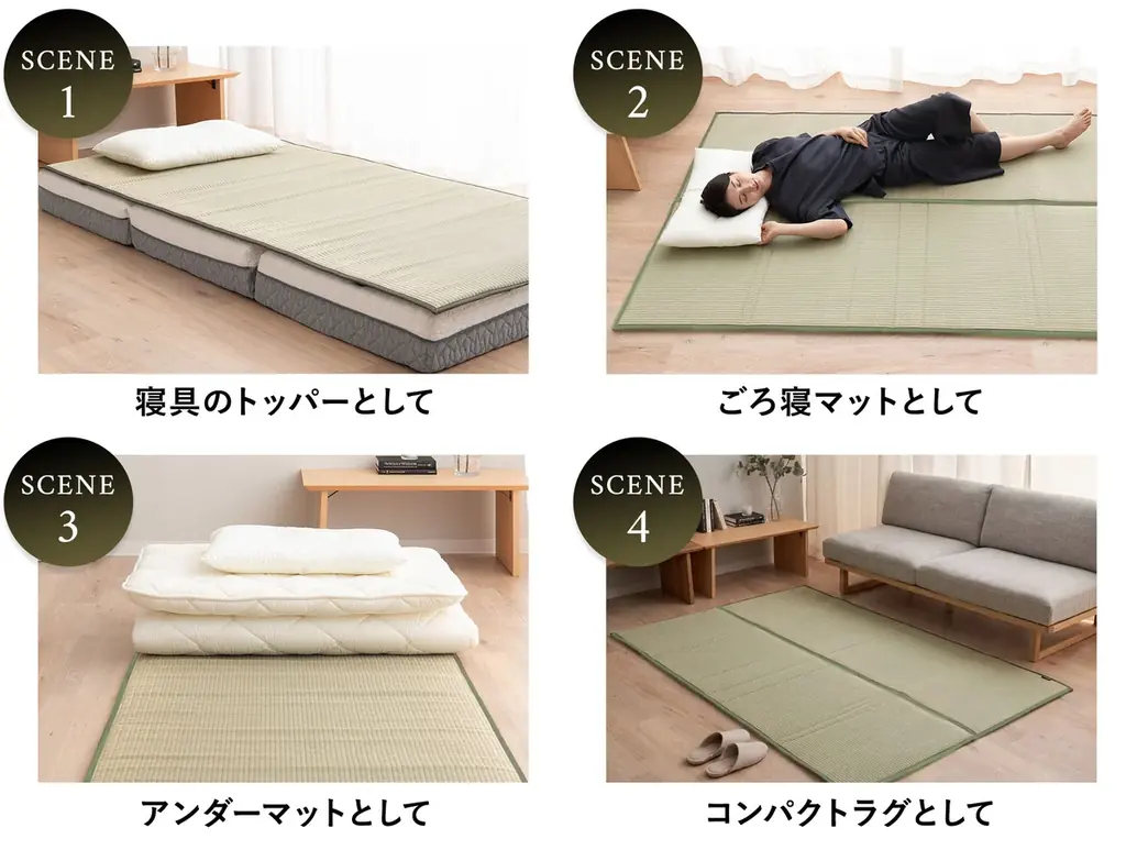 薄い“ござ”では味わえない！畳の清涼感と高反発の心地よい弾力。寝る・寛ぐ・畳むを自由にする、新感覚の畳マルチパッドが新登場！ 画像 3