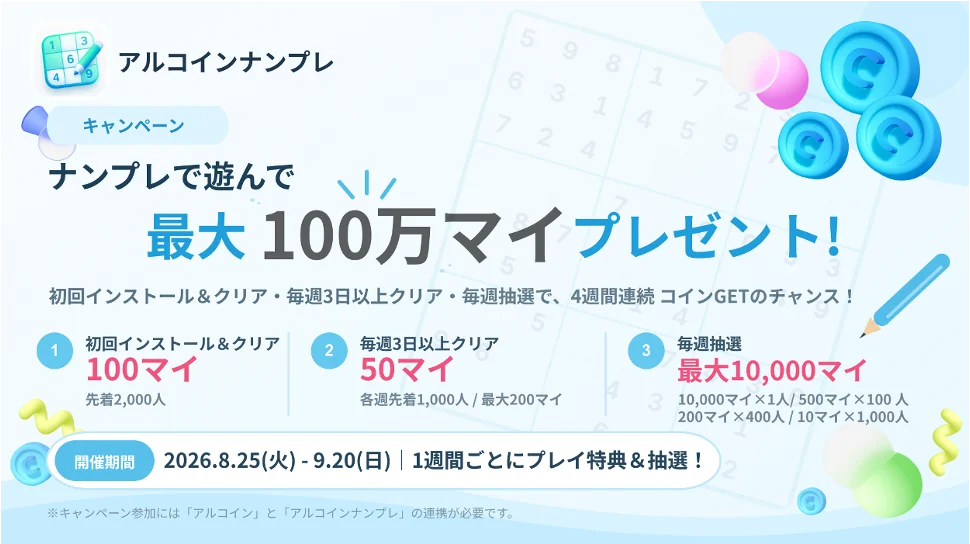 アルコインナンプレで最大100万マイ配布キャンペーン
