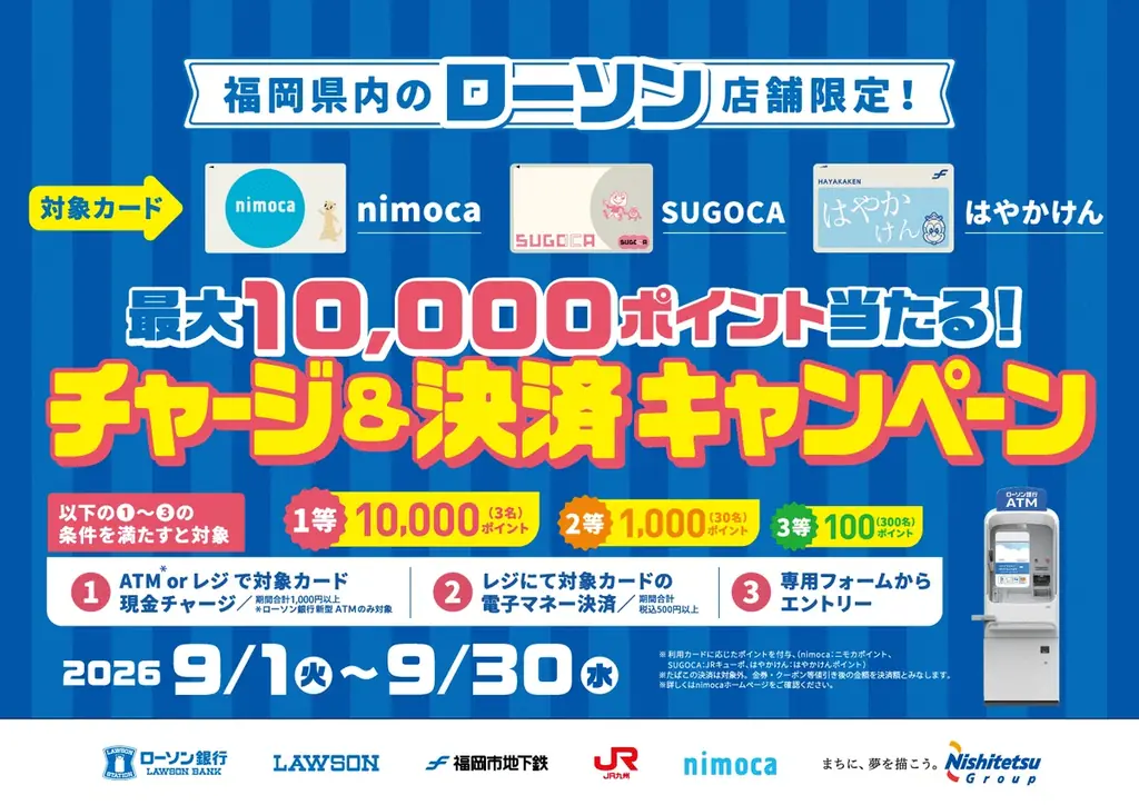 9月1日開始：福岡ローソンで最大1万P当たるキャンペーン