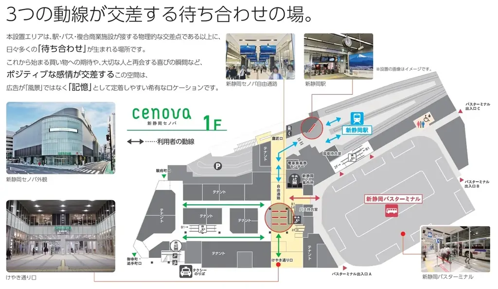 新静岡駅改札口・新静岡セノバ自由通路に13面連動デジタルサイネージ「しずてつマルチビジョン」を設置 画像 3