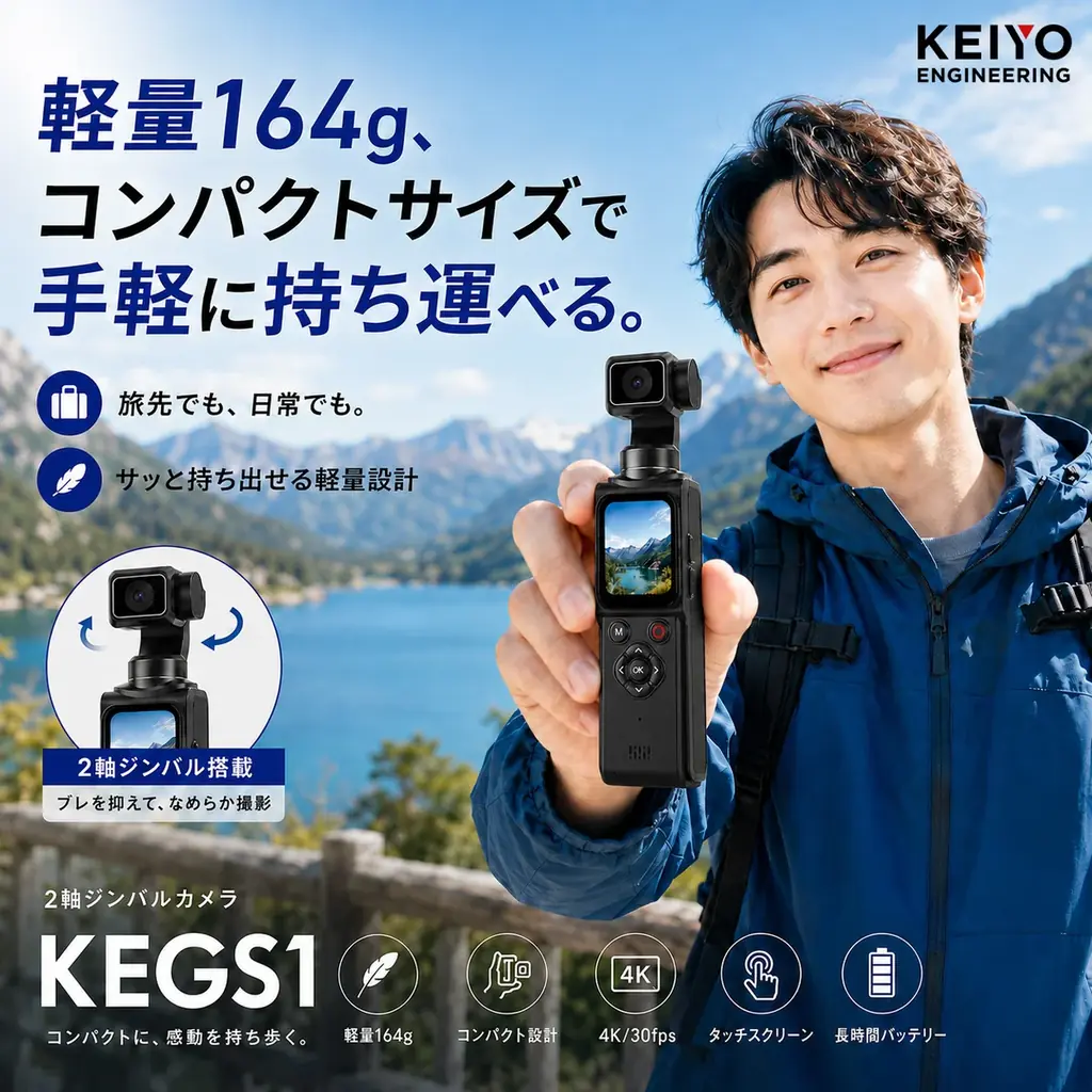 ジンバルカメラ初心者に最適！ブラシレス式、ジャイロセンサー搭載、人を自動追跡しながら録画もできる！ KEIYO　新商品　難しくないジンバルカメラが8月28日 金曜より販売開始！ 画像 8