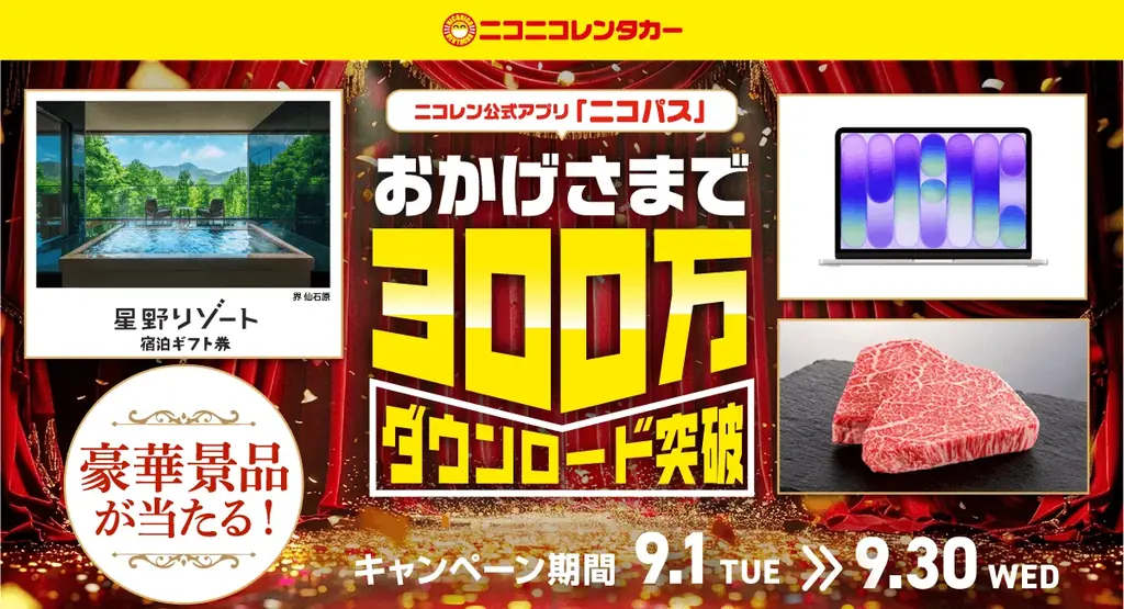ニコパス300万DL記念キャンペーン　宿泊券やMacが当たる