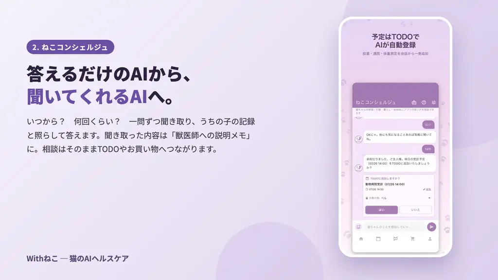 Withねこ、猫のAIヘルスケア機能を大型アップデート。第一アイペット損害保険の募集代理店としてペット保険のご案内も開始 画像 5