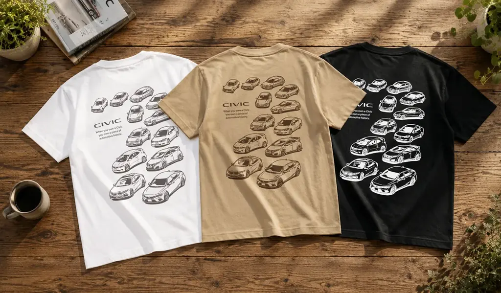 Honda シビックの歴代モデル「シビック ヒストリー」Tシャツ（新カラー）が「成田空港ターミナル2」で取り扱い決定！ 画像 2