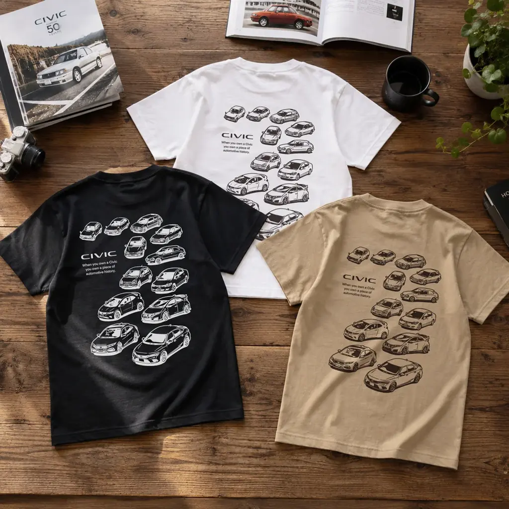 Honda シビックの歴代モデル「シビック ヒストリー」Tシャツ（新カラー）が「成田空港ターミナル2」で取り扱い決定！ 画像 3