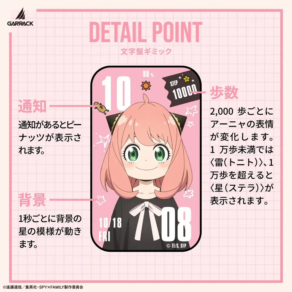 GARRACKからTVアニメ『SPY×FAMILY』のスマートウォッチが登場。ロイド、アーニャ、ヨル、ボンドをイメージした4モデルを、9月11日(金)に予約開始、9月30日(水)に一般発売します。 画像 6